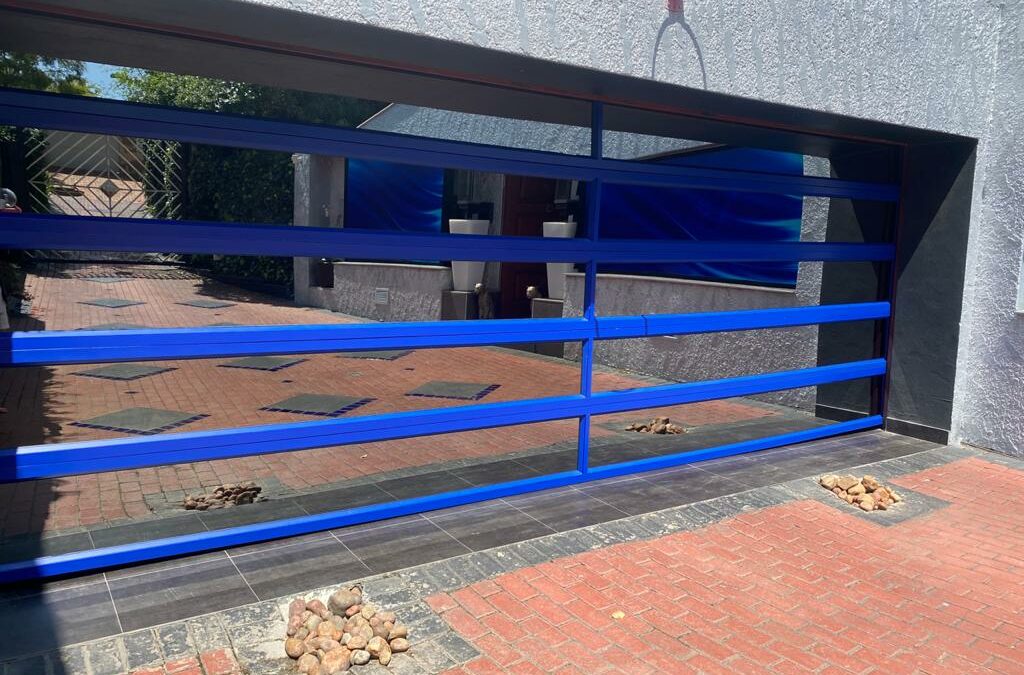 Double Blue Framed Aluminium Garage Door